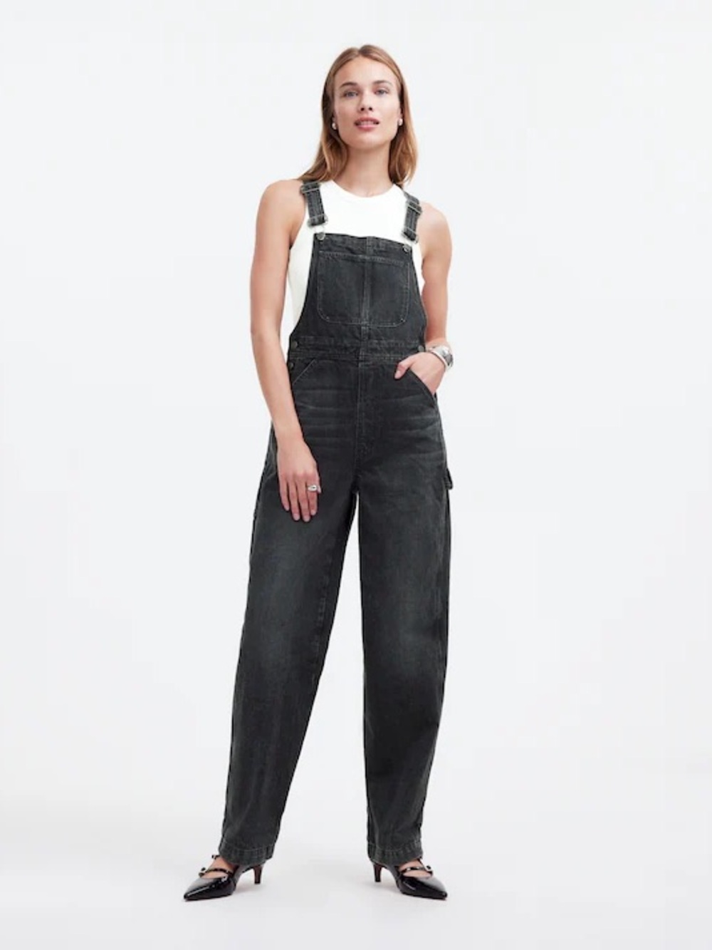 Madewell Denim Oversized Carpenter Overalls Oakville Wash Black XS Non Stretch